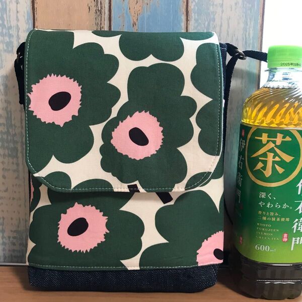 215 グリーン モダン 北欧 花柄 サコッシュ ハンドメイド スマホポーチ