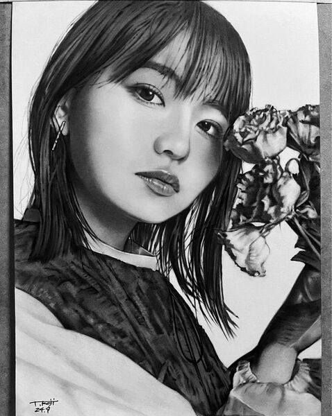 No.5 女性 鉛筆画 手書きイラストA4サイズ