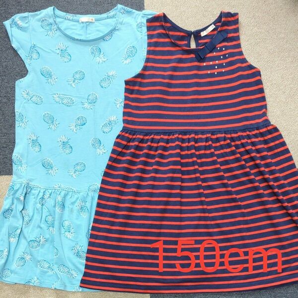 ワンピース 150cm 女の子 子供 子供服 2枚セット ノースリーブワンピース パイナップル ボーダー まとめ売り