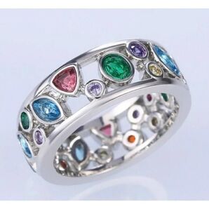 フルエタニティ シルバーリング 多色石 かわいい カラフル (13-14号)