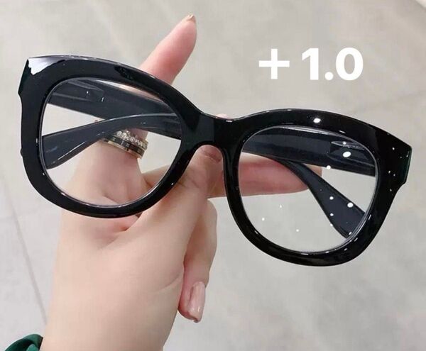 新品老眼鏡度数+1.0肉厚フレーム ウェリントンタイプ シニアグラスユニセックス
