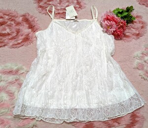 新品タグ付き◆白◆花柄&レースフリル付き◆裏地付き◆光沢◆バレリーナ型◆フリフリ◆キャミソール◆お洋服