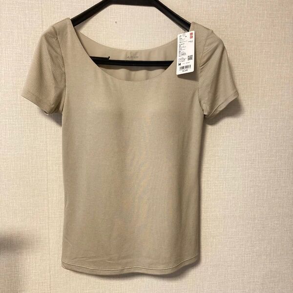 新品 ユニクロ エアリズム リブ ブラTシャツ 半袖 シルクブレンド