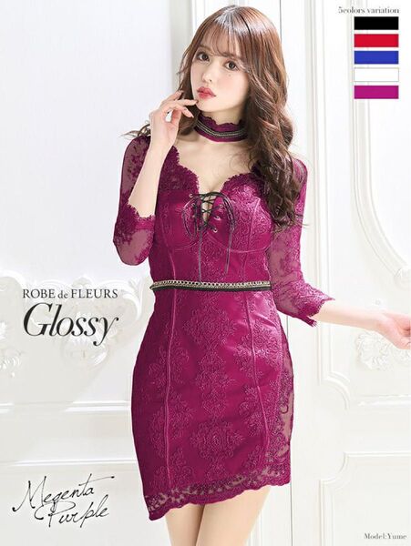 ROBE de FLEURS Glossy Mサイズ 7分丈タイトドレス
