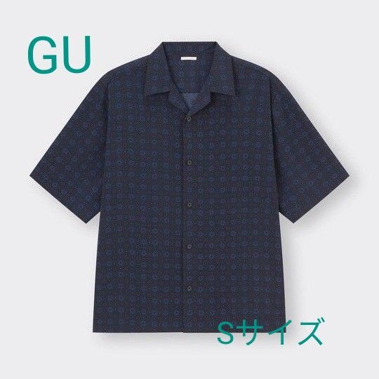 【GU】オープンカラーシャツ(5分袖)(コモン)ネイビー