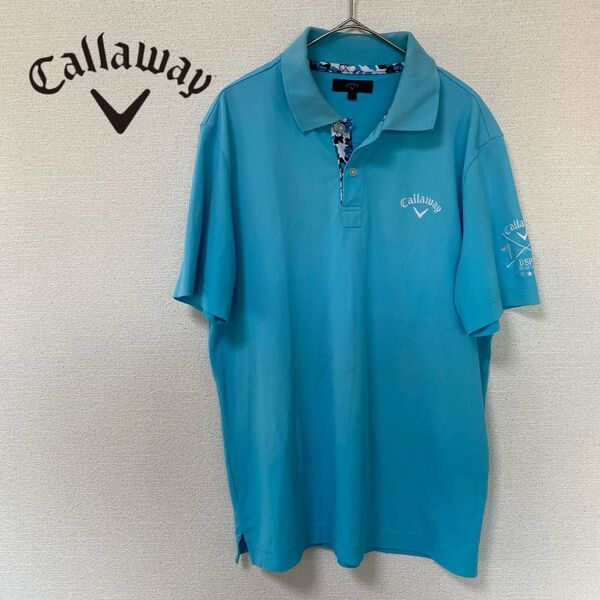 Callaway キャロウェイゴルフ 水色 ポロシャツ 花柄襟