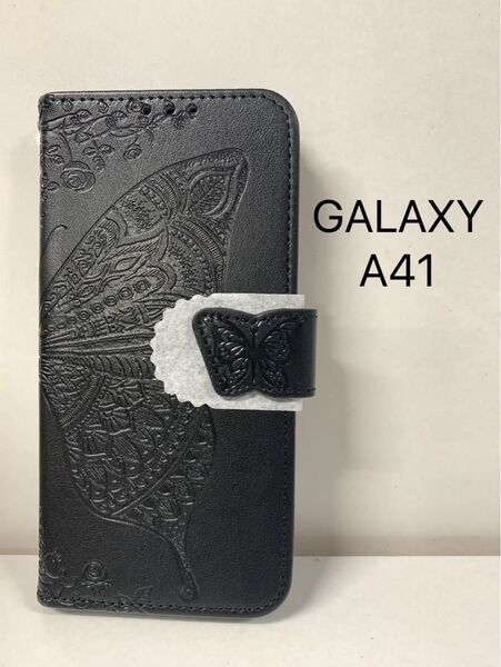 Galaxy A41 エンボス バタフライ 蝶 ブラック