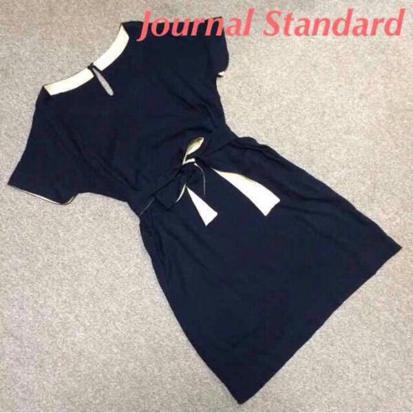 Journal Standard ネイビー バイカラー 半袖ワンピース Fサイズ