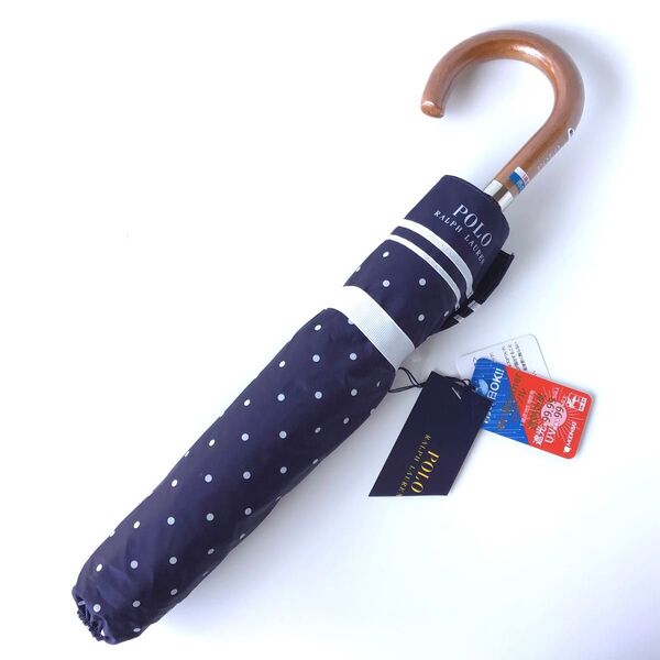 新品 ポロラルフローレン 晴雨兼用傘 傘 日傘 ハンドル付 折りたたみ 遮熱 ドット ネイビー UV