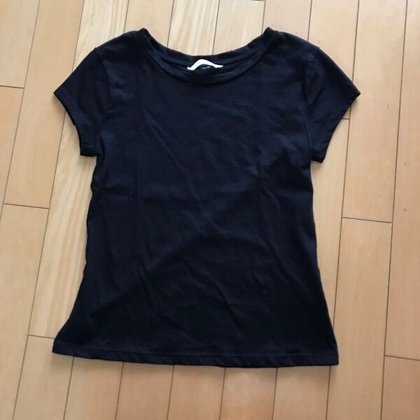 H&Mフレンチ袖Tシャツ 無印 黒色 ブラック S
