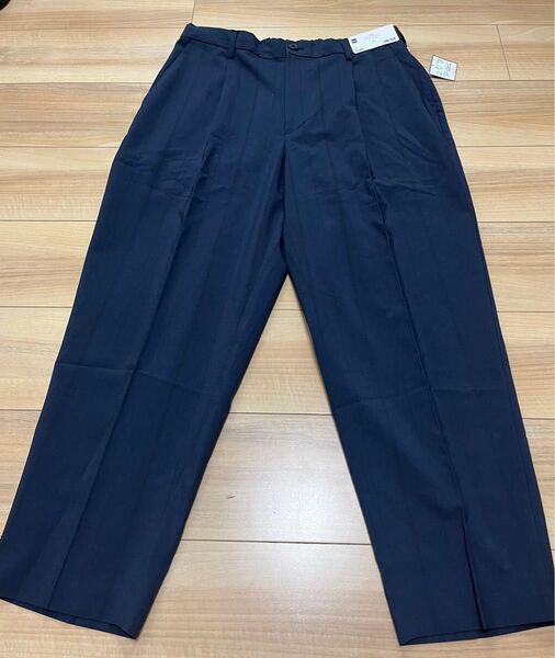 GU ジーユー メンズ ドライワイドテーパードイージー パンツ L ネイビー 新品 ボトムス ワイドパンツ