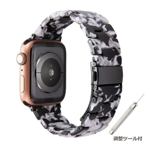 《新品未使用》Apple Watch アップルウォッチ (38/40/41mm) バンド ブラック/ホワイト花びら調 ベルト