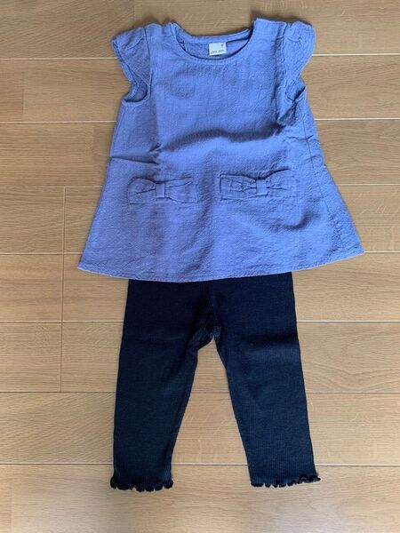 プティマインpetit main セットアップ 上下セット 子供服 ベビー 90 (おまけオフホワイト長袖Tシャツ90)