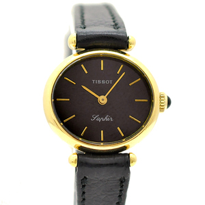 ティソ サフィール レディース 腕時計 クオーツ ステンレススチール×革ベルト 黒文字盤 TISSOT