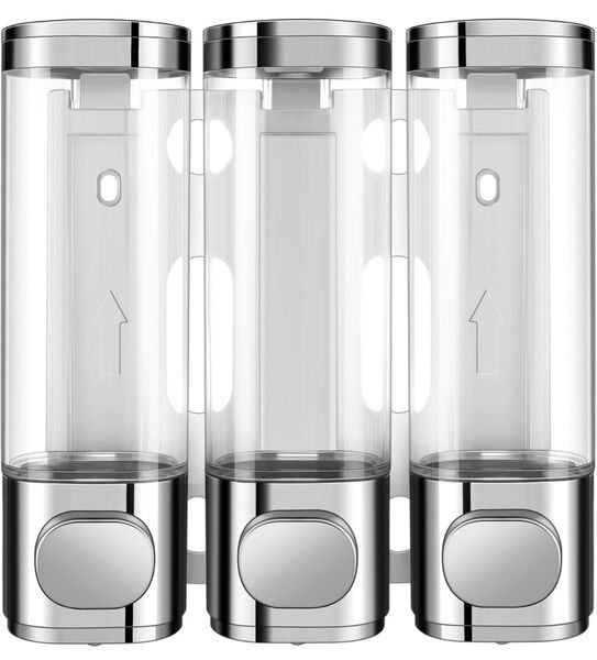 3連ディスペンサー プラスチック ステンレススチール 壁掛け スタイリッシュ 透明