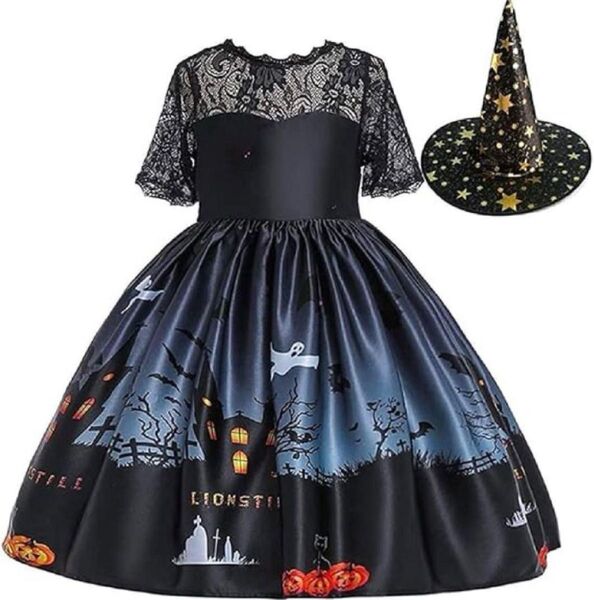 ハロウィン 仮装 2点セット 子供 女の子 ドレス 帽子 110cm 魔女 発表会 イベント パーティー