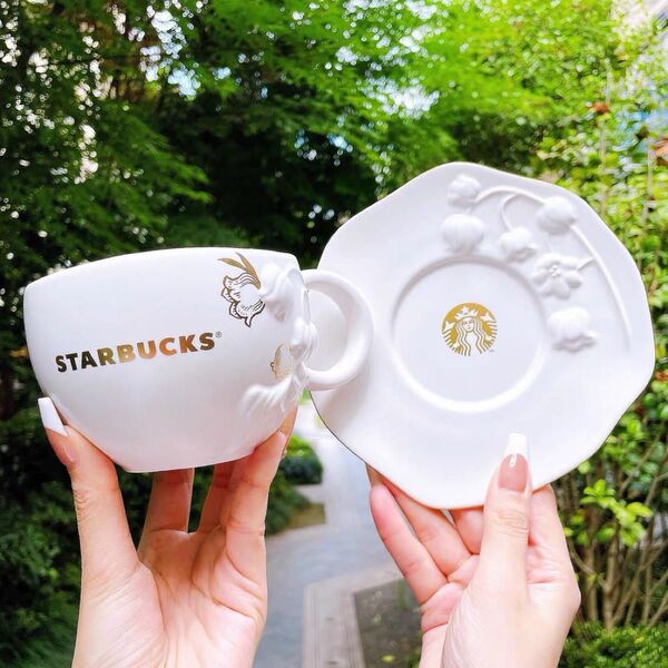 【スターバックス海外限定】 鈴蘭シリーズ マグカップ 陶器カップ お皿 セット