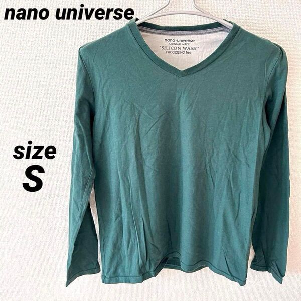 nano universe ロンT 長袖 グリーン S レディース 綿100% 長袖Tシャツ カットソー