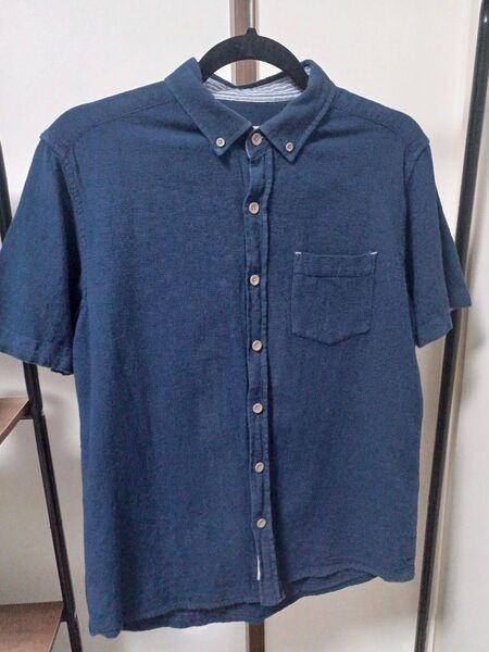 【Authentic Garment】メンズ ネイビーシャツ 半袖Mサイズ
