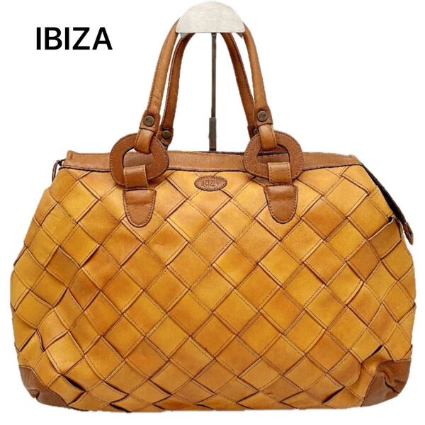 IBIZA イビサ ハンドバッグ ボストンバッグ 型押し オールレザー 革 茶系 ブラウン系