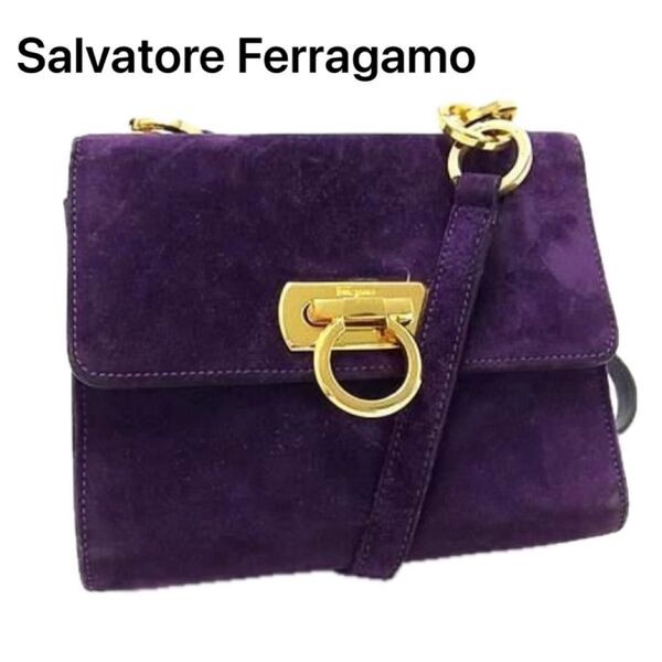 Salvatore Ferragamo フェラガモ ガンチーニ スエード×レザー クロスボディ ミニーショルダーバッグ