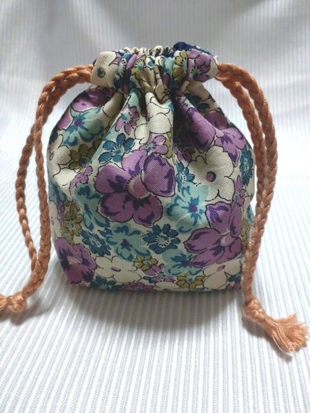 大人っぽい花柄 ミニ巾着 26 ハンドメイド