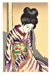 新額装 送料無料 昭和39年作 1964年 竹久夢二 夢二絵葉書集 手刷り彩色木版画 加藤版画研究所 大正美人 美人画 日本画 4