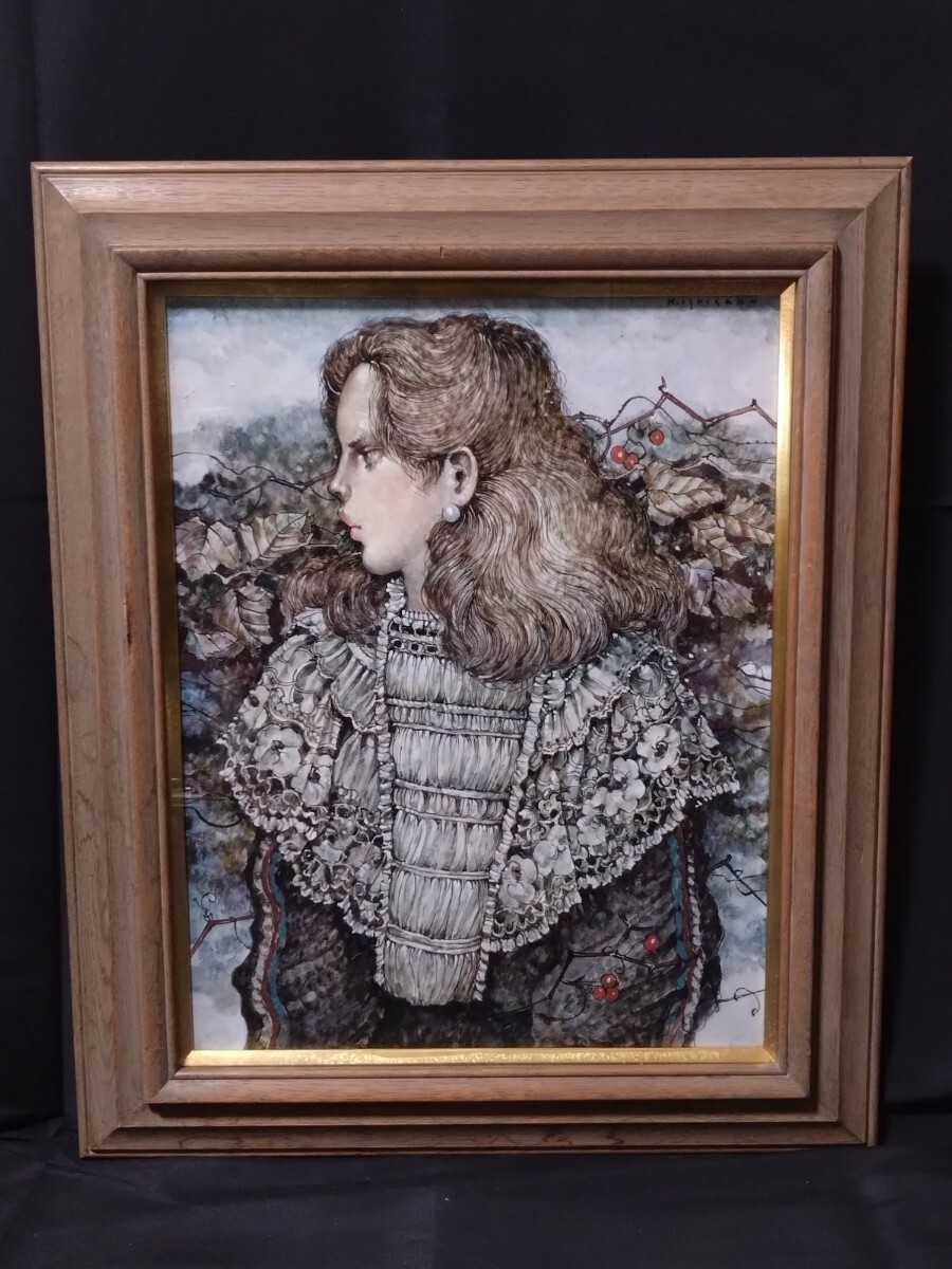石阪春生、【青い扉と古い木馬〈女のいる風景〉】、希少な額装用画集より 美術品・アンティーク・コレクション
