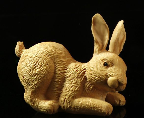 [Tsuge wood carving animal] ◆Rabbit◆ Natural/natural wood/handmade/handmade/crafted carving/interior/present/lucky charm, artwork, sculpture, object, others
