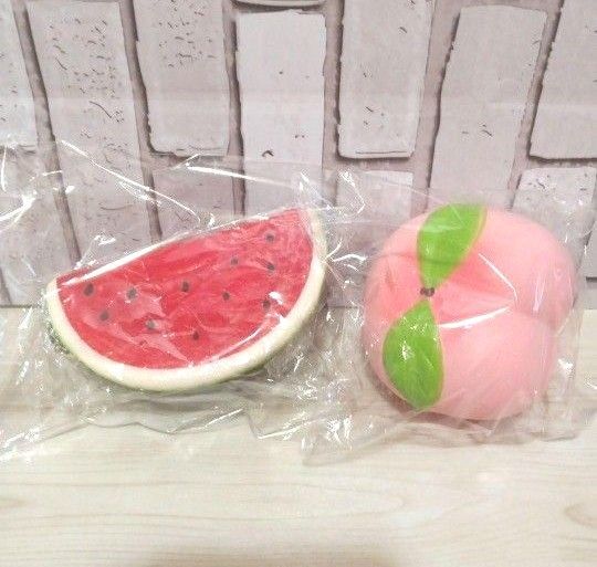 低反発 果物 桃 スイカ スクイーズ 2個セット まとめ売り