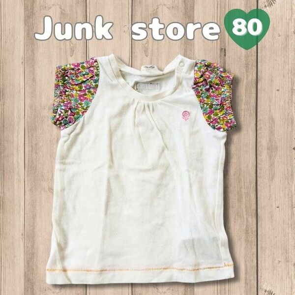袖の小花柄がかわいいベビー用Tシャツ 80cm/junk store