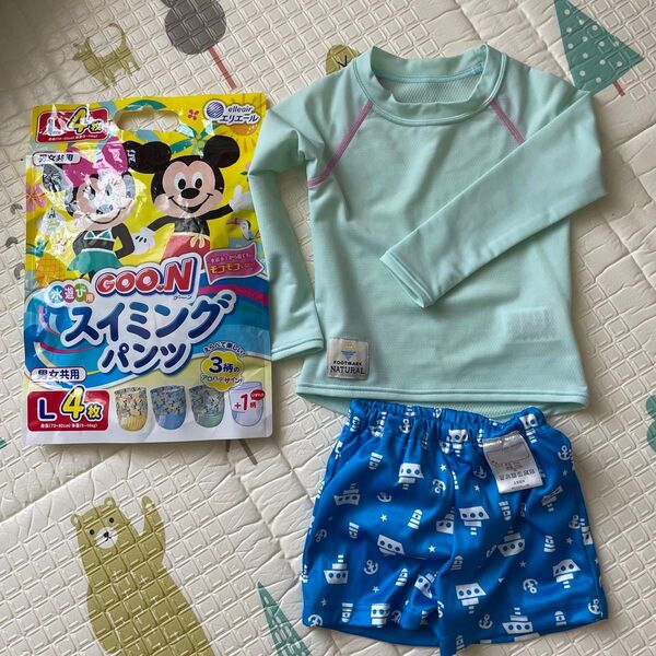 美品 ラッシュガード、水着、水遊びパンツセット80
