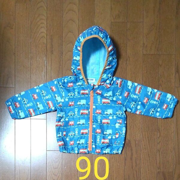 メッシュパーカー 90 乗り物柄 男の子 かっぱ