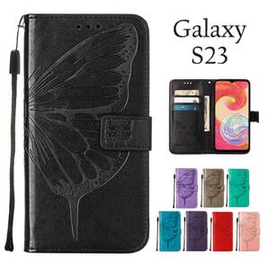 Galaxy S23ケース ギャラクシーs23ケース 蝶柄 :ブラック