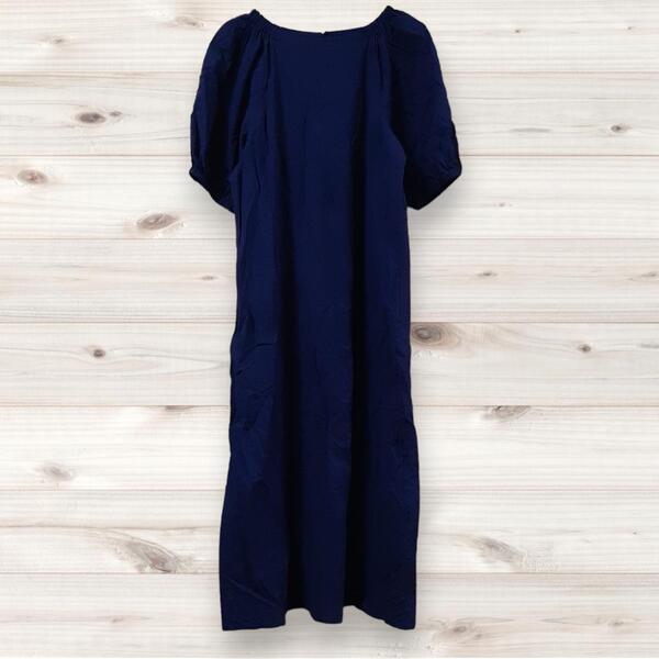 F0101【ユニクロ|UNIQLO】ひざ丈ワンピース 半袖(M) 無地 ブルー