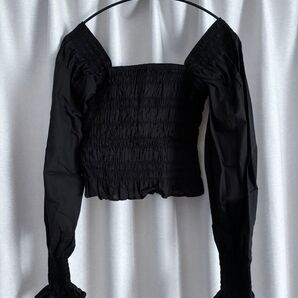 SHEER flow シアーフロウ ブラウス オフショルダー フリル シャーリング 長袖 無地 トップス 韓国