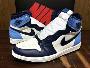 19年製 NIKE AIR JORDAN 1 RETRO HIGH OG Obsidian ナイキ エアジョーダン AJ オリジナル【555088-140】ネイビー ブルー レザー US8