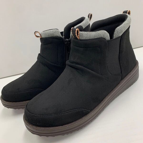新品★レディース★24.5cm★軽量 フェイクスエードブーツ 黒 9886