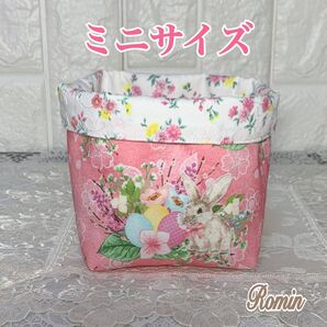 布ボックスミニ 輸入生地レアうさぎ柄 ピンク系 handmade