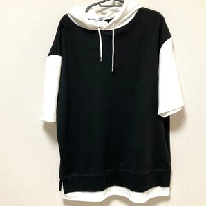 パーカー 半袖 配色 プルパーカー スウェット レディース Lサイズ