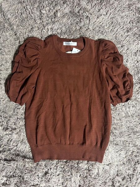 新品 パフスリーブ 半袖 ニット ニットカットソー