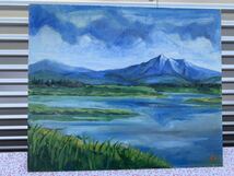 ◆油絵 風景画 斜里岳 遠眺 松岡 義和◆4303_画像1