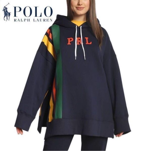 レア 美品 参考価格46,980円 ポロ ラルフローレン ストライプド PRL ロゴ ビッグフーディー ビッグシルエット パーカー