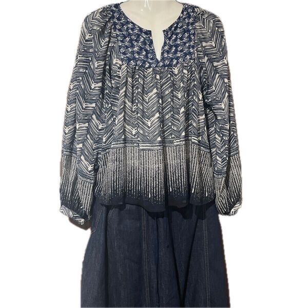 H&M シフォンブラウス 長袖 ネイビー Mサイズ相当