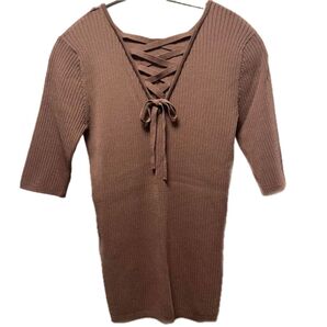 AG 背中編み上げリボン リブニット Mサイズ