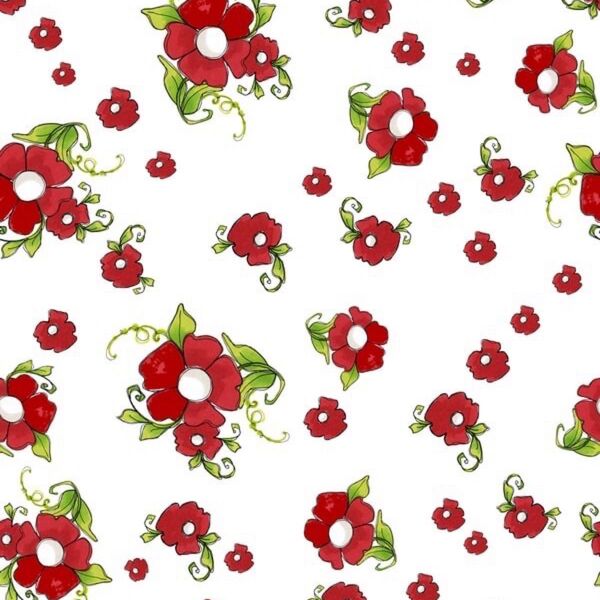 ロラライハリス Daisy Red 白生地 45㎝×110㎝