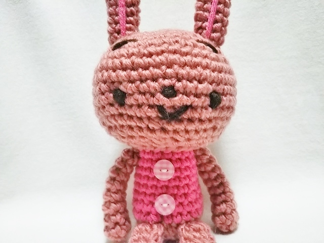 *room 183*Amigurumi*Big rabbit (peach)*Handmade*Handmade*Pink*Check*Button*, toy, game, stuffed toy, Amigurumi