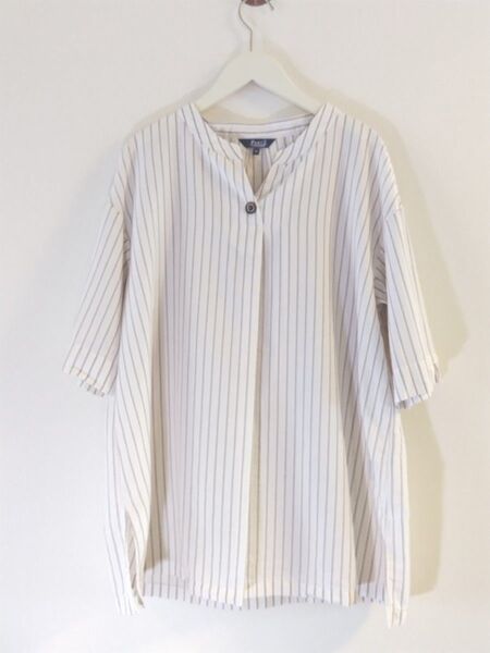 【美品】PART2 BY JUNKO SHIMADA(パート2 BY ジュンコシマダ)ストライプ半袖シャツ 15号 3L XXL