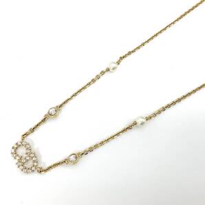 6698 クリスチャンディオール CLAIR D LUNE CDロゴ パール ラインストーン ネックレス ゴールド