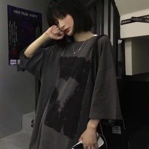 ハート ユニセックス パンク ロック 半袖 Tシャツ ダークグレー